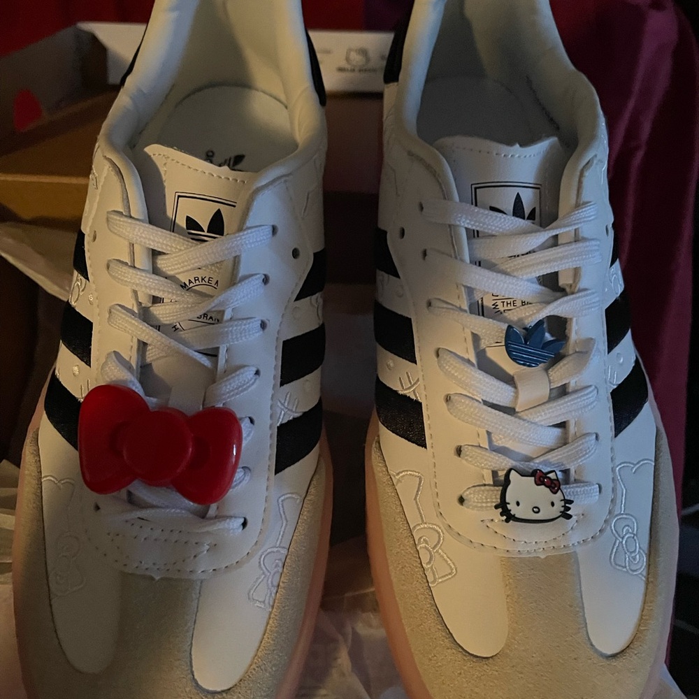 Adidas womens White and Black Sneakers with Hello Kitty Design